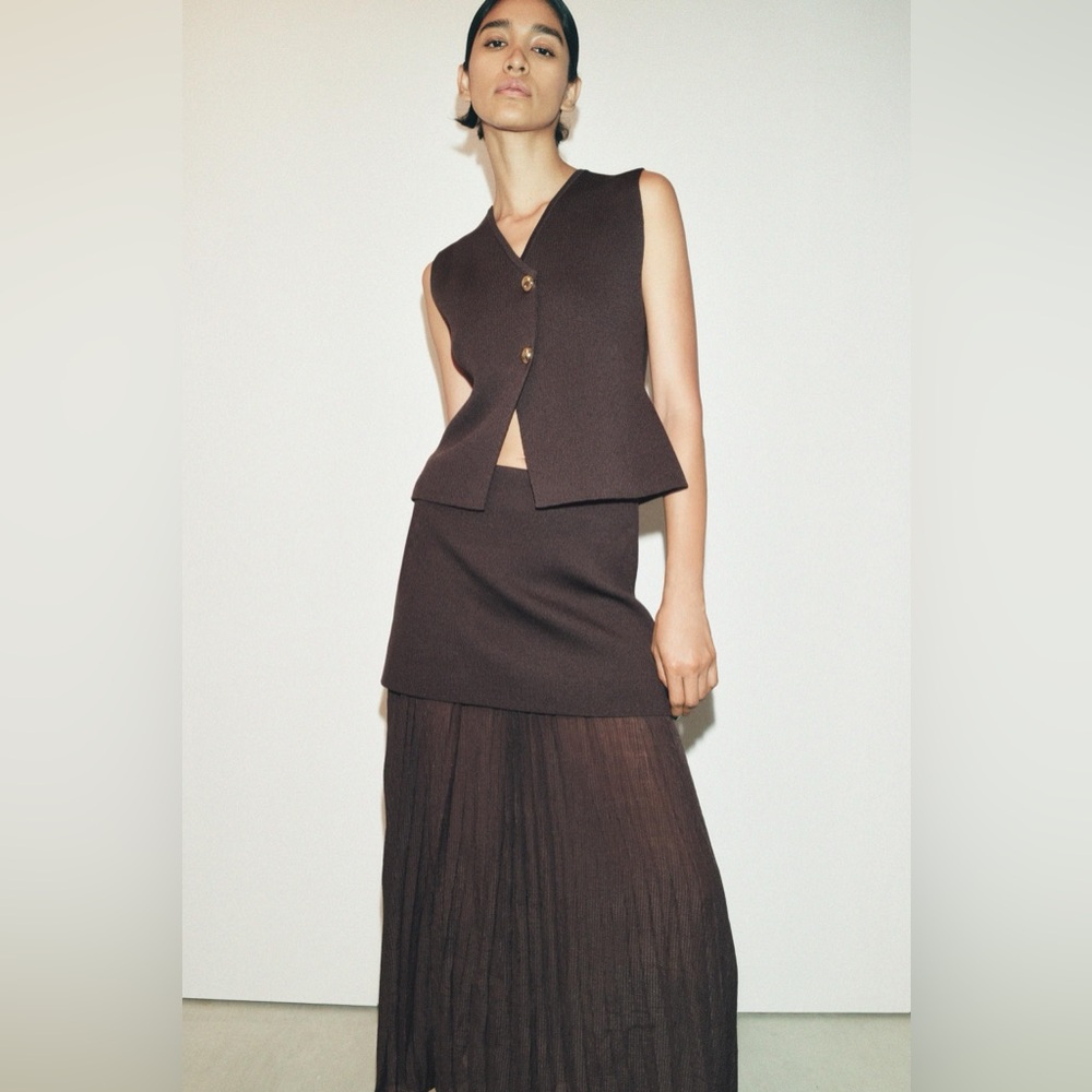 SOLD! Zara Mixed Pleated Skirt L - Picture 5 of 9